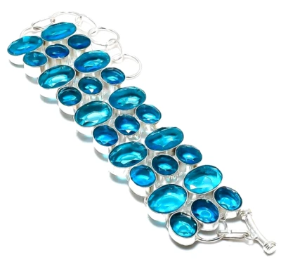 925 Sterling Silber London Blautopas Edelstein Handarbeit Schmuck Armreif Arm... - Bild 1 von 4