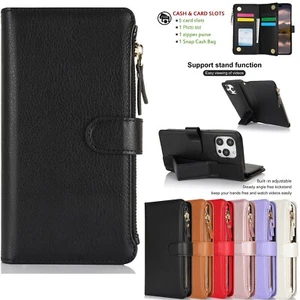For iPhone 16 15 14 Plus 13 12 Pro Max phone case Card slot wallet leather cover - Picture 1 of 68