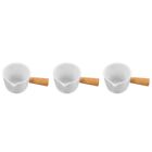  3pcs Small Ceramic Milk Pitcher With Wood Handle Espresso Measuring Cup Sauce