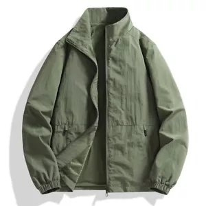 Men's Jacket Spring New Casual Stand Collar Solid Color Loose Jacket Trendy Plus - Picture 1 of 21
