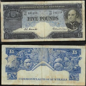 1954 Australia Fine Coombs Wilson £5 TA47 141159 Cwlth Bank - Paper Banknote r49 - Picture 1 of 1