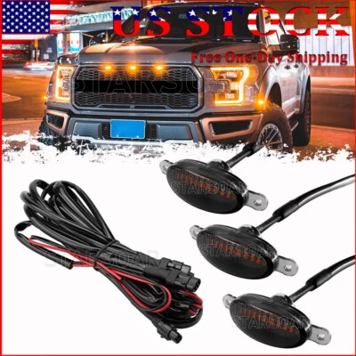 Kit de 3 luces LED para parachoques delantero amarillo ámbar con cable de extensión Foto 1 de 4