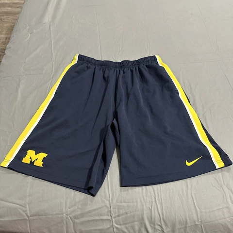 Nike Michigan University Basketball Shorts Mens Large Blue Yellow Striped Cover