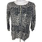 Tribal Womens Top Size S Black White Leopard Print Buttons Blouse 3/4 Sleeves