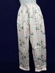NEW Women Fashion Oriental Silver Crane Satin Pyjamas Pants Sleepwear Size 12 L - Picture 1 of 3