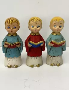 3er Set Vintage Weihnachten Chor Jungen Pappmaché Figuren Japan rot & aquablau - Bild 1 von 6
