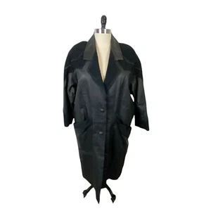Marco Moriani Overcoat Leather Funky Vampire Chic Vintage 80s Suede Patchwork 2X - Picture 1 of 10