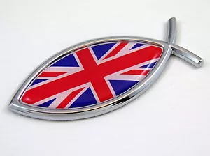Great Britain British Jesus Fish Flag Car Chrome Emblem Decal 3D Sticker England - Foto 1 di 3