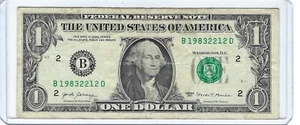 Fancy One $1 dollar bill Birthday Birth Year Note serial #B19832212D 12-22-1983 - Picture 1 of 2