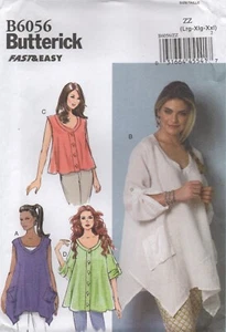 Butterick Sewing Pattern 6056 Fast & EASY Tops with Shaped Hem Size 16 - 26 New - Picture 1 of 13