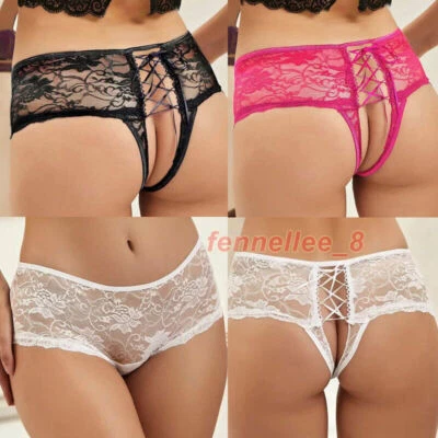 Sexy Womens Crotchles Panties Underwear Lace Sheer Lingeries Cheeky Thongs Brief - Image 1 of 4