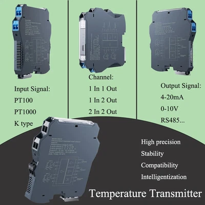 Temperature Transmitter PT100 4-20mA 0-10V RS485 Sensor 0-100℃ 0-200℃ Converter - Image 1 of 4