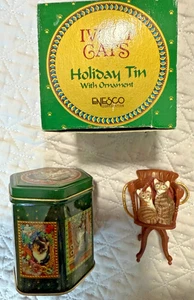 Enesco Elfenbein Katzen Feiertag Dose und Katzenschmuck 1990 - Bild 1 von 2
