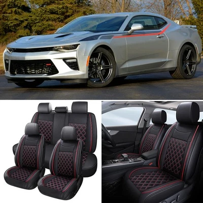 适用于雪佛兰科迈罗汽车豪华皮革座椅套 2 / 5 座前后靠垫 — 第 1/4 张图片