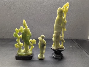 Faux Jade Grün Harz Asiatische Figuren 3er Set - Bild 1 von 13