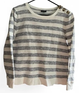 Suéter Talbots Gris y Blanco Rayas Botón Hombro Manga Larga Mediano Pequeño - Imagen 1 de 6