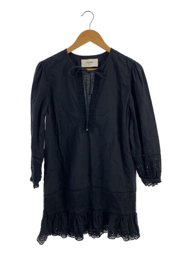 Abito CELINE altro trionfo ricamato manica lunga 38 cotone nero