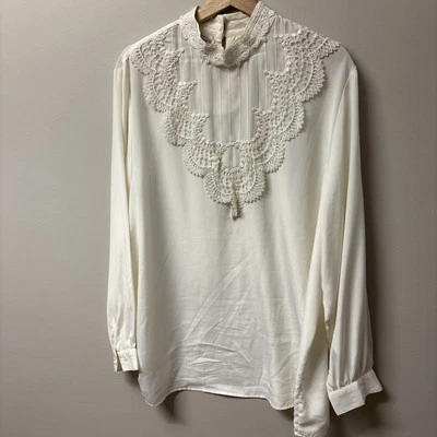 Vintage 80’s Edwardian Inspired White Lace Blouse Size 16 from Eva Laurel - Image 1 of 4