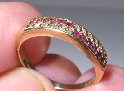 9ct Gold Ring Diamond Ruby Band UK Hallmark Size N Boxed - Image 1 of 4