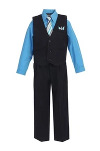 Vivid Blue Formal Boys Pinstripe Vest Suit Set Holiday Infant Toddler Boy Sizes - Picture 1 of 2