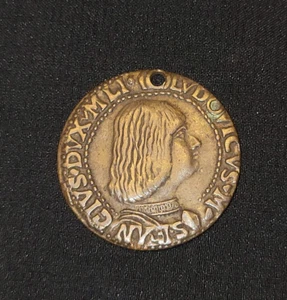 MEDALLA DE BRONCE ITALIANA VINTAGE FICHA LODOVICO MARIA SFORZA CUELLO COLGANTE COLECCIONABLE - Imagen 1 de 4