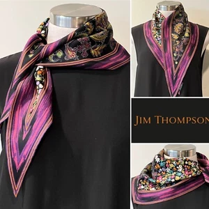 JIM THOMPSON Silk Twill Black/Pink Floral Diamond Scarf 34cmx104cm Handroll Hems - Picture 1 of 12