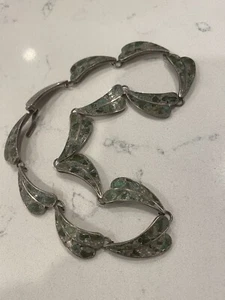 Mexico Sterling 925 Silver Taxcomex Vintage Mosiac Inlaid Abalone Leaf Necklace - Picture 1 of 16