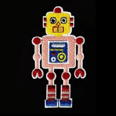 ROBOT IRON ON PATCH 3.125" Yellow Pink Kids Clothes Backpack Hat Embroidered NEW - Image 1 of 2