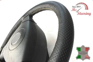 PARA RENAULT MEGANE MK 2 02-09 CUBIERTA VOLANTE CUERO NEGRO PERF BEIGE STIT - Imagen 1 de 6