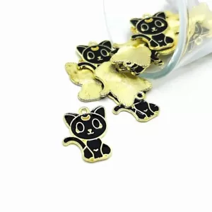 1, 4, 20 oder 50 GROSSPACKUNG Stck. Schwarze Emaille Katze mit Mond Charm - US-Verkäufer - BK1200 - Bild 1 von 4