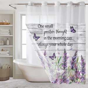 No Hook Shower Curtain with Snap in Liner Purple Lavender Floral Shower Curtain - Picture 1 of 7