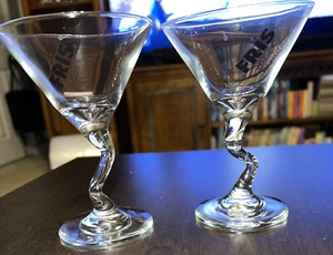 FRIS Vodka Scandia Twisted Stem Mini Martini 4oz Glasses Cocktails Rare Set Of 2 - Picture 1 of 12