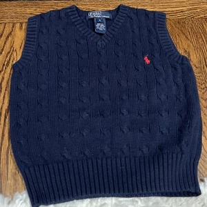 Ralph Lauren Polo Boys Sweater Vest Cable Knit Youth Kids 4 Navy Blue  Pony  - Picture 1 of 5