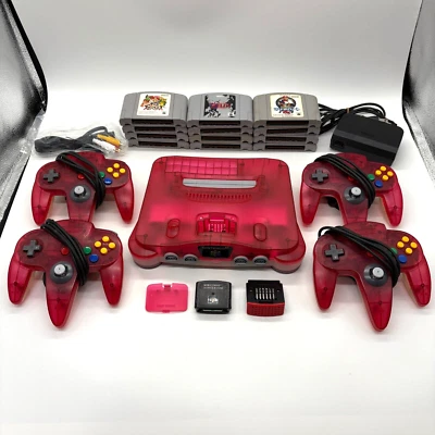 N64 Nintendo 64 Watermelon Clear Red Console set Expansion Pak Region Free - Image 1 of 4