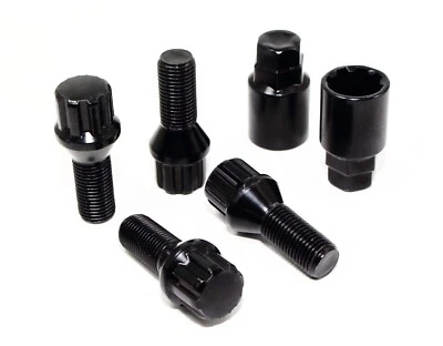 4 cerraduras de rueda 14x1,25 28 mm vástago negro estilo fábrica con 2 llaves cónicas para BMW Foto 1 de 4