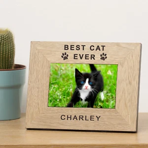 Best Cat Ever Wooden Photo Frame 6x4 or 7x5 - Personalised Gift Pet Lover - Picture 1 of 3