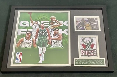 GIANNIS ANTETOKOUNMPO MATTED & FRAMED PICTURE w/ NBA & BUCKS PATCH & NAME PLATE - Image 1 of 4