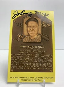 Johnny Mize - Signed Yellow Hall of Fame 3.5" x 5.5" postcard plaque - Picture 1 of 2