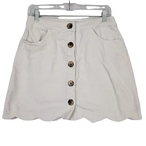 Blu Pepper Women's 30 Corduroy Scallop Hem Mini Skirt Day to Day Milk White - Picture 1 of 9