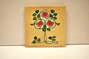 Vintage Japanese Floral Ceramic Tile Made in Japan Art Nouveau Style Design Rare - Picture 1 of 5