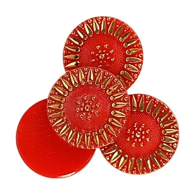 Cabujón de vidrio floral redondo vintage rojo y dorado respaldo plano 4 piezas Foto 1 de 4