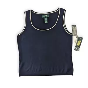 Lauren Ralph Lauren Navy Silk Blend Knit Sweaters Shell PETITE S Small - Picture 1 of 6