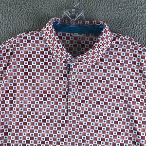 Swannies Golf Poloshirt Herren Large rot Stern geometrisch schmal Stretch feuchtigkeitsableitend - Bild 1 von 10