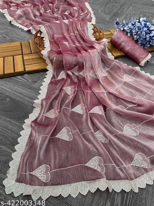 SARI DE SEDA PARA MUJER CON HOT FIX ENCAJE N SECUENCIA BORDADO Y BLOQUE PARA CORRER Foto 1 de 1