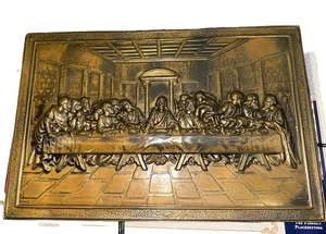 Vintage MCM Das letzte Abendmahl Messing Metall Blech Wandbild hängend Jesus religiös Vintage - Bild 1 von 6