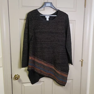 Weiche Umrandung Tunika Pullover Gr. XL braun asymmetrischer Saum Langarm - Bild 1 von 4