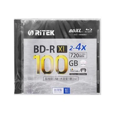 1 Pack Ritek Inkjet Printable 100GB BDXL BD-TL 2-4x Blu Ray Disc In Jewel Case - Image 1 of 4