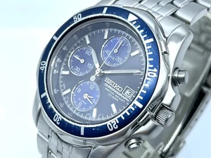 Reloj cronógrafo SEIKO para hombre esfera azul 100 mW/R cuarzo buen estado 7T62-0DT0 - Imagen 1 de 19