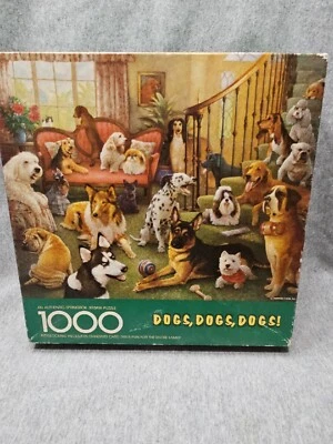 Vintage Springbok 1000pc Jigsaw Puzzle Dogs Dogs Dogs 24x30  - Image 1 of 4