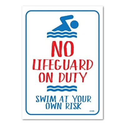 Letrero de piscina - No hay salvavidas de servicio nadar a su propio riesgo letrero 14 x 10" pulgadas  Foto 1 de 2